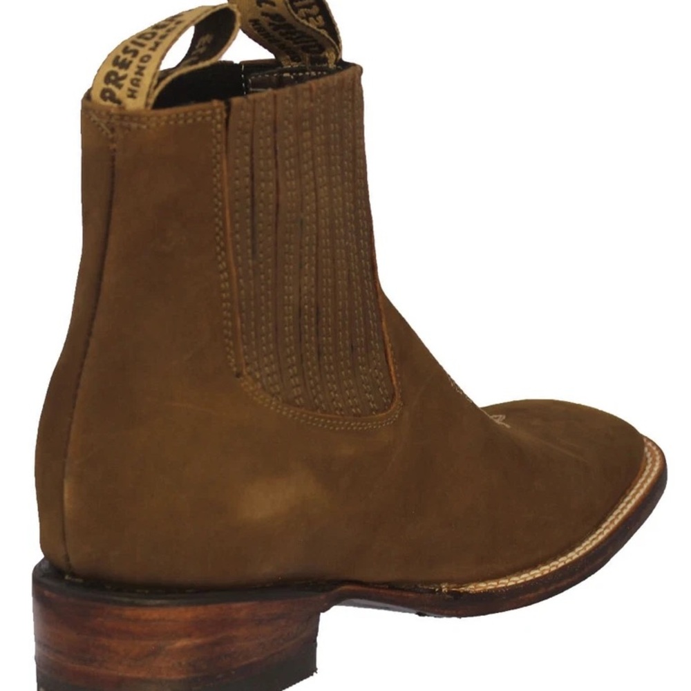 Womens Light Brown Chelsea Ankle Mid Boots Leather Western Dress Botas Vaquera - Picture 2 of 5